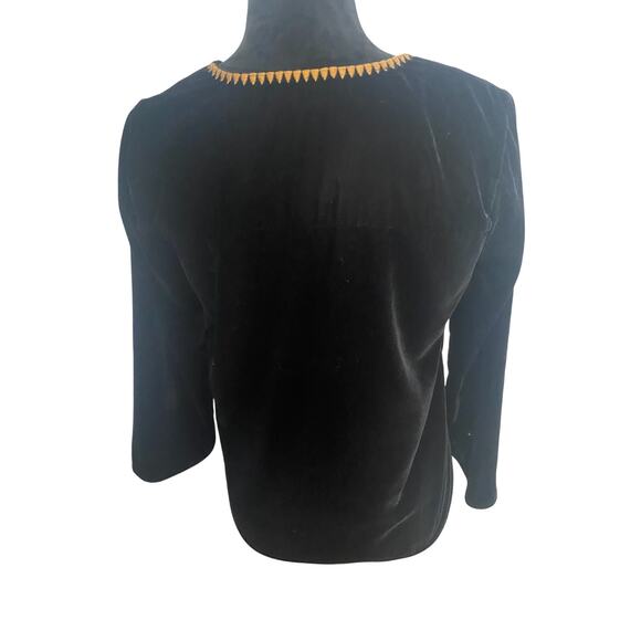 Boho Chic Black Embroidered Peasant Top – Long Sleeve Festival Blouse - Picture 2 of 7